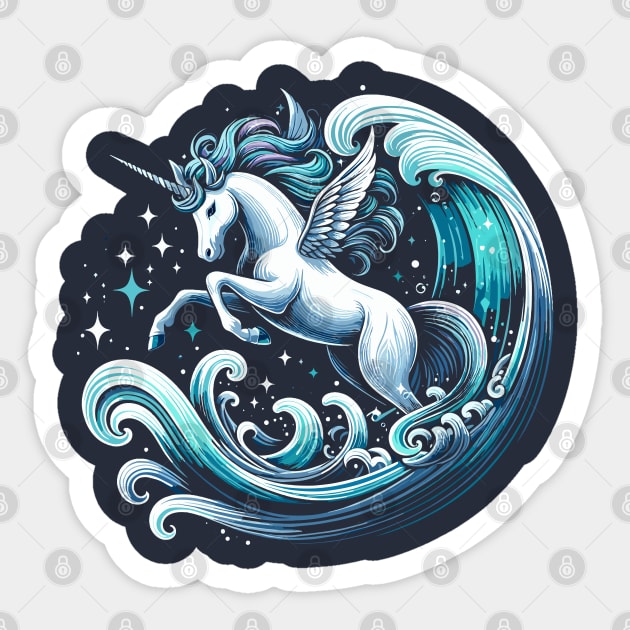 Surfing Unicorn Sticker by Thewondercabinet28